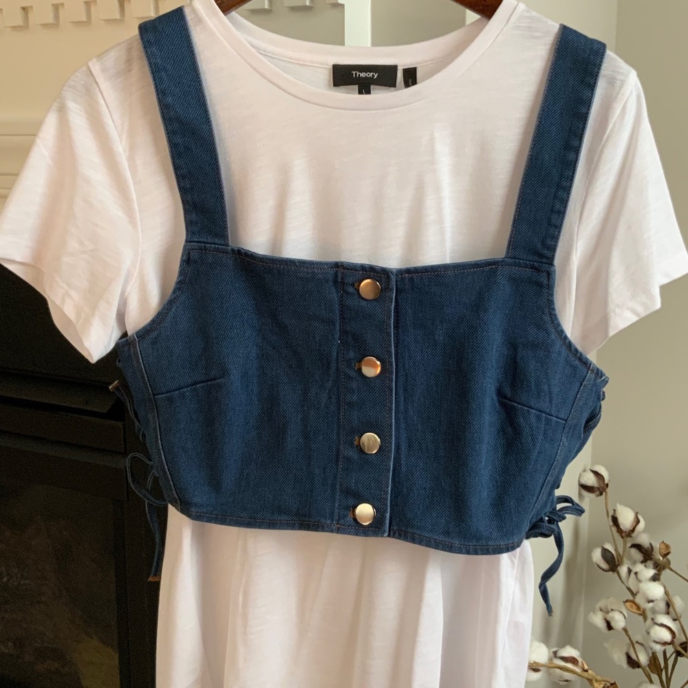 NWT Denim Crop top with adjustable drawstring in size L